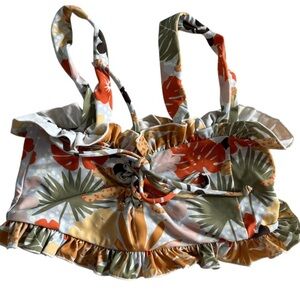 CITRINE Tropical Print Ruffle swim suit top